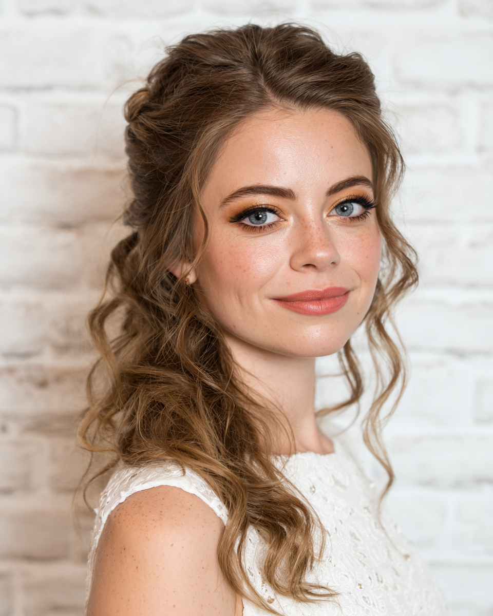 Elegant Half-Up Curls with Soft Volume