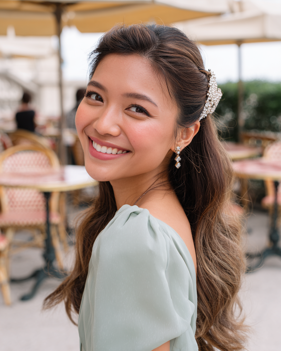 Elegant Half-Up Hairstyle with Soft Waves
