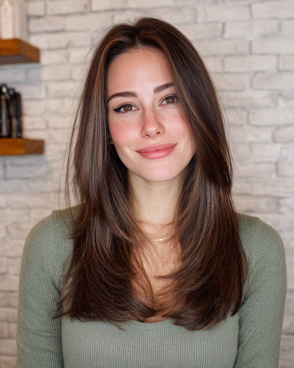 Elegant Long Layered Cut with Soft Face-Framing Highlights