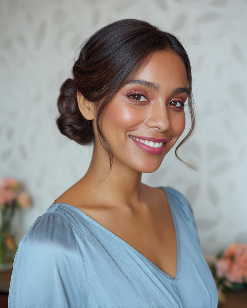 Elegant Twisted Low Bun with Face-Framing Tendrils
