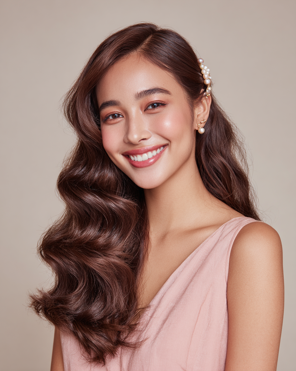 Glamorous Deep Curls with Pearl Accent