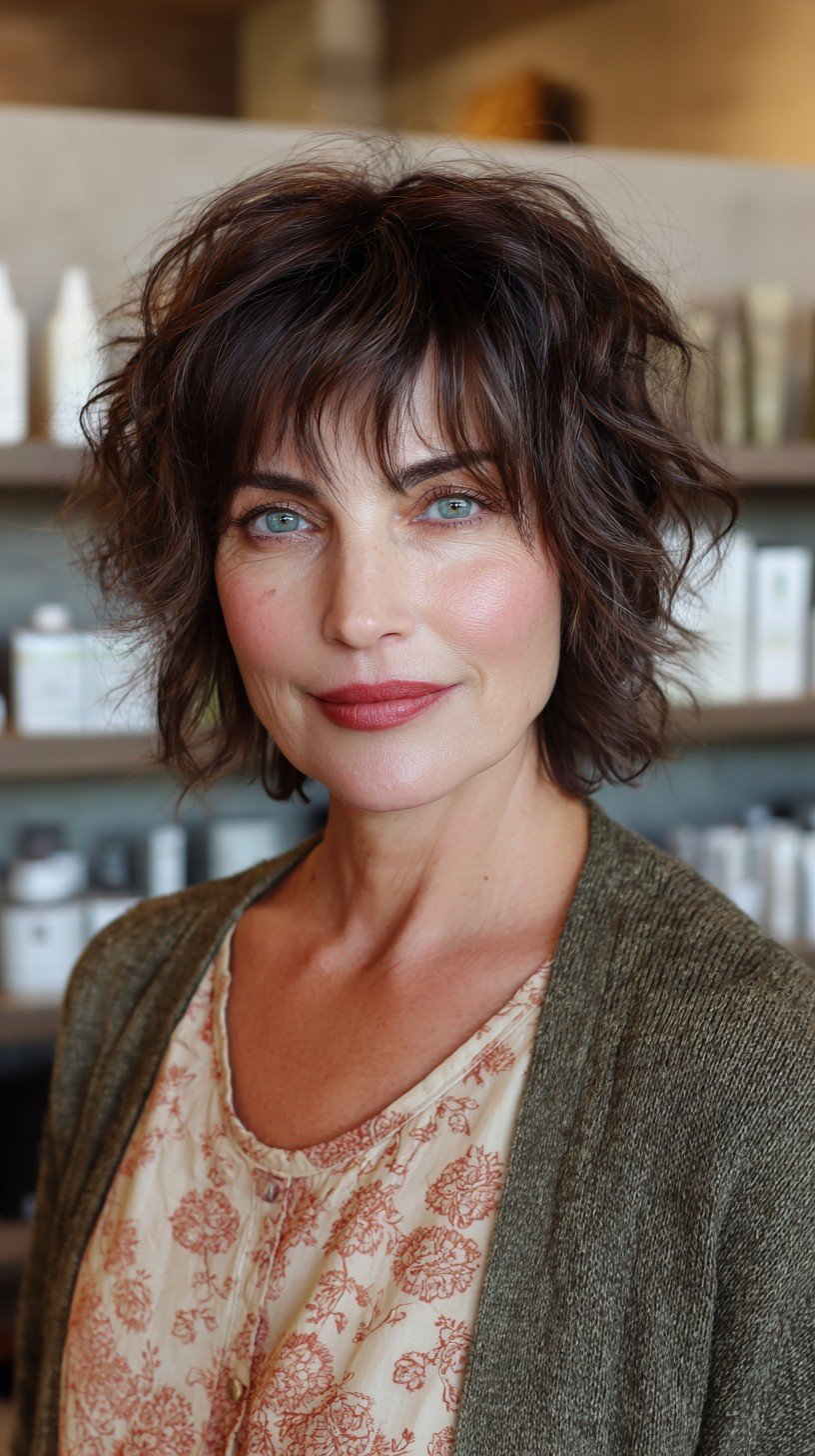 Layered Chestnut Waves with Soft Bangs