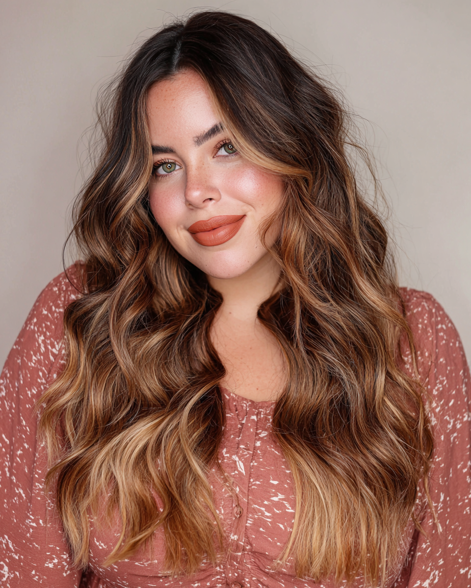 Luxurious Long Waves with Warm Caramel Highlights