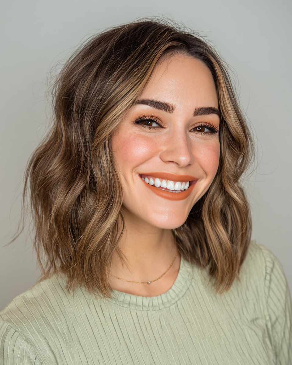 Modern Chocolate Brown Balayage with Soft Waves