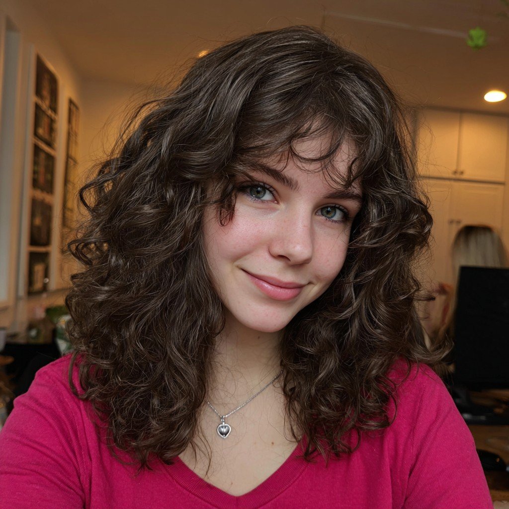 Playful Chocolate Ringlets with Soft Fringe