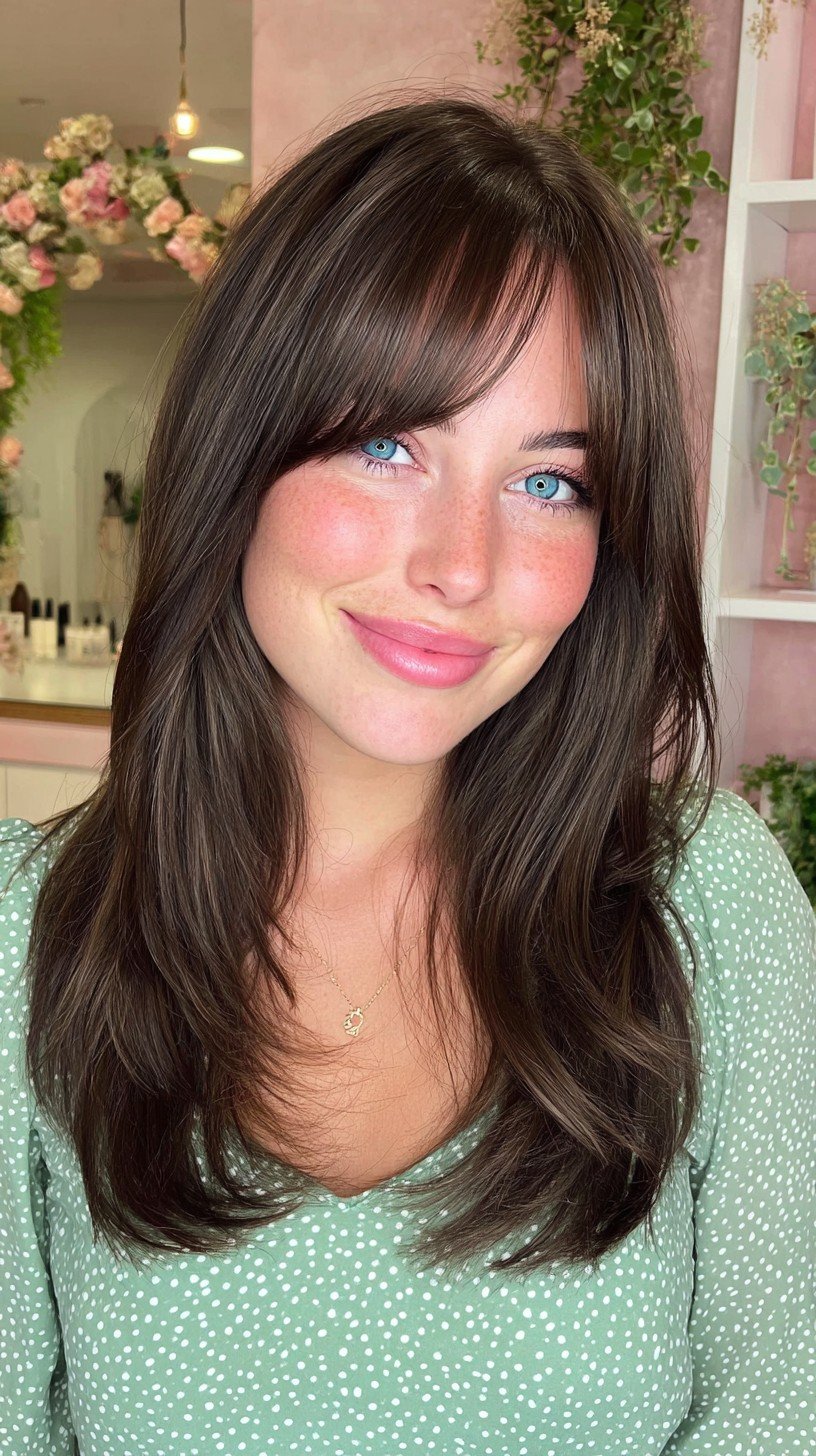 Polished Mid-Length Brunette with Soft Fringe