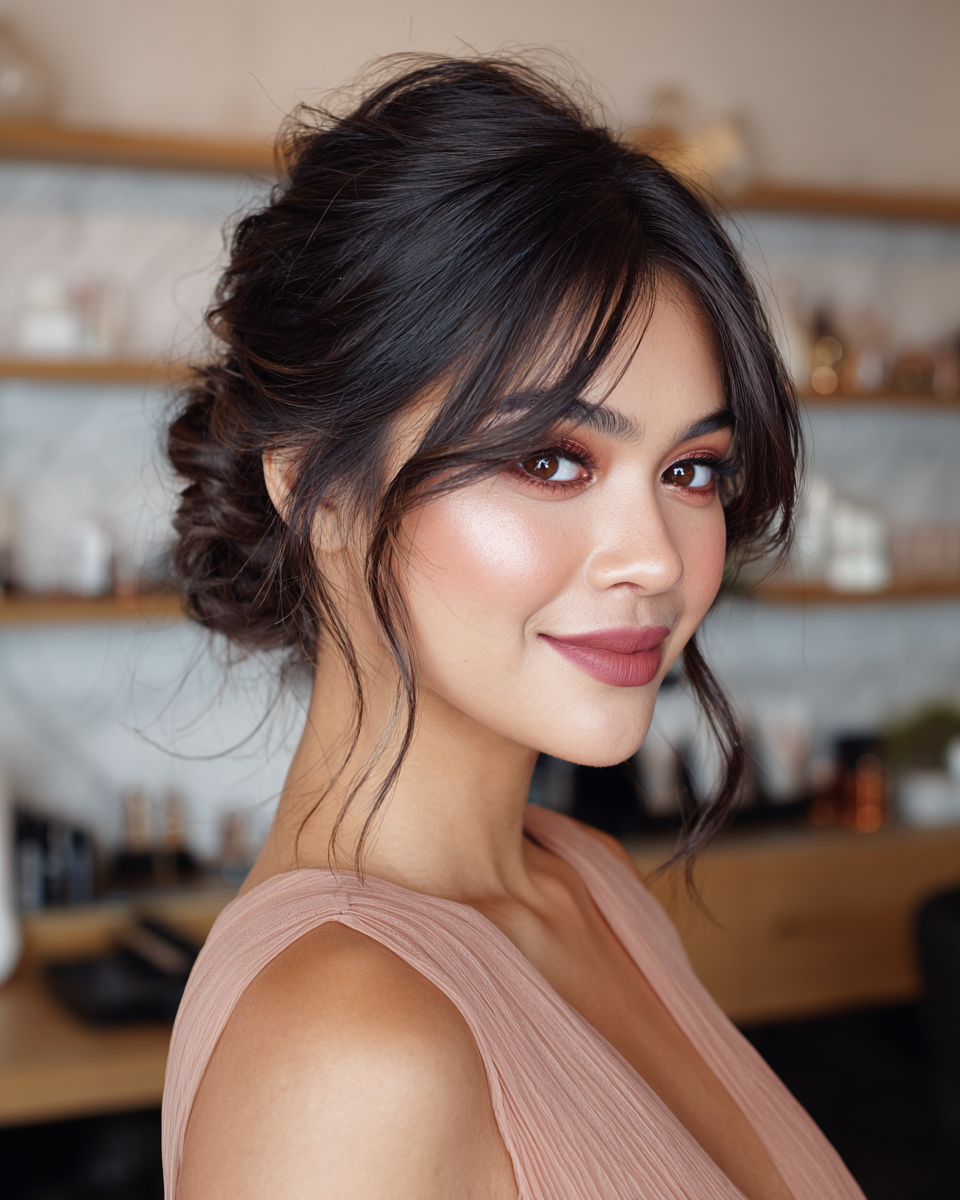Romantic Soft Updo with Face-Framing Strands