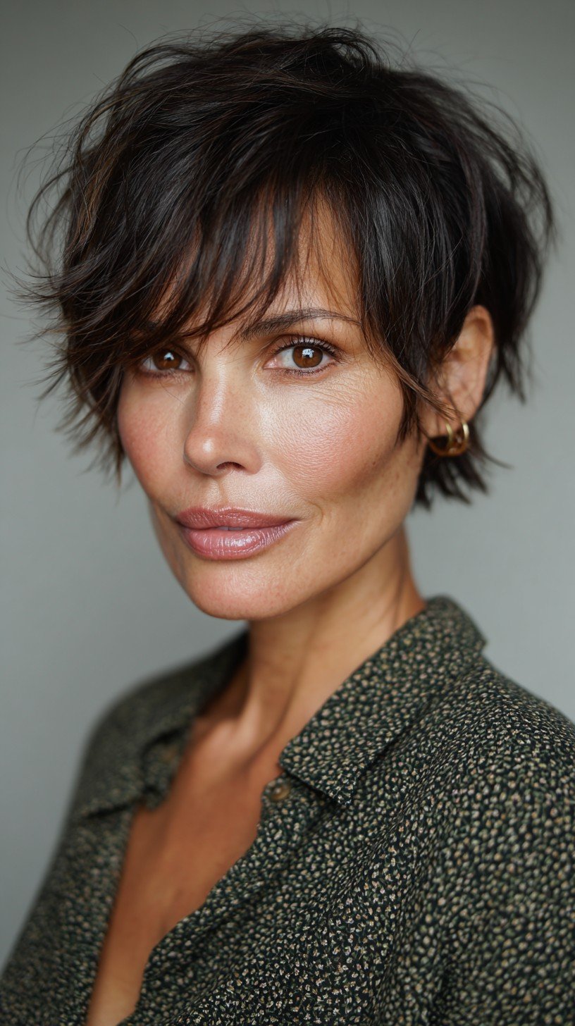 Sleek Brunette Pixie with Soft Bangs