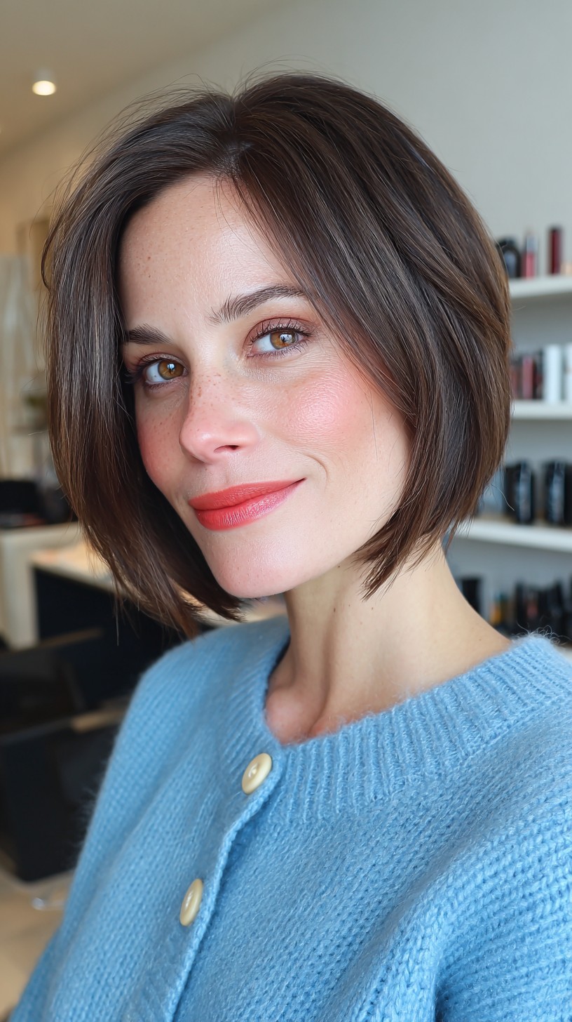 Sleek Chestnut Side-Parted Bob