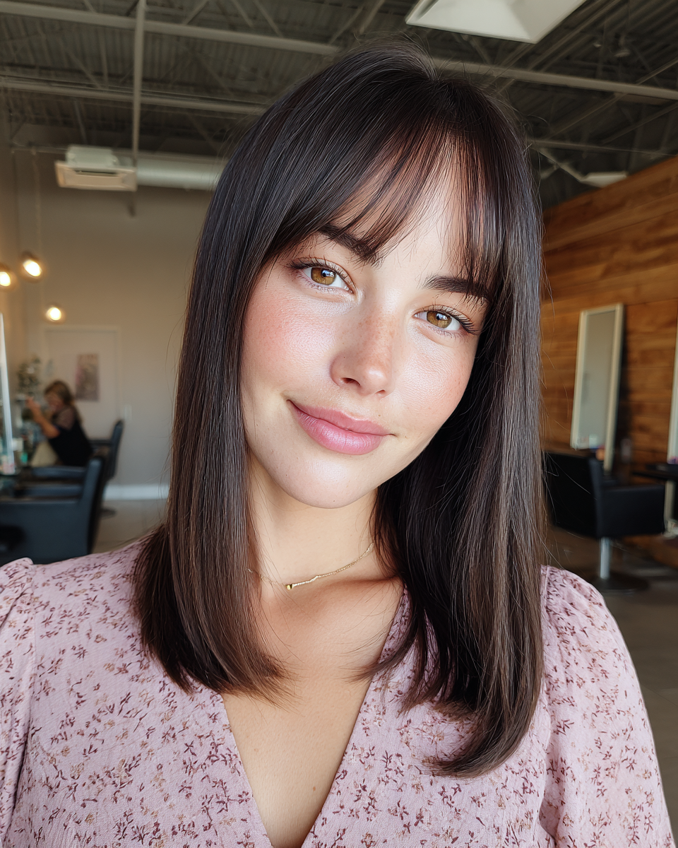 Sleek Long Blunt Cut with Soft Curtain Bangs