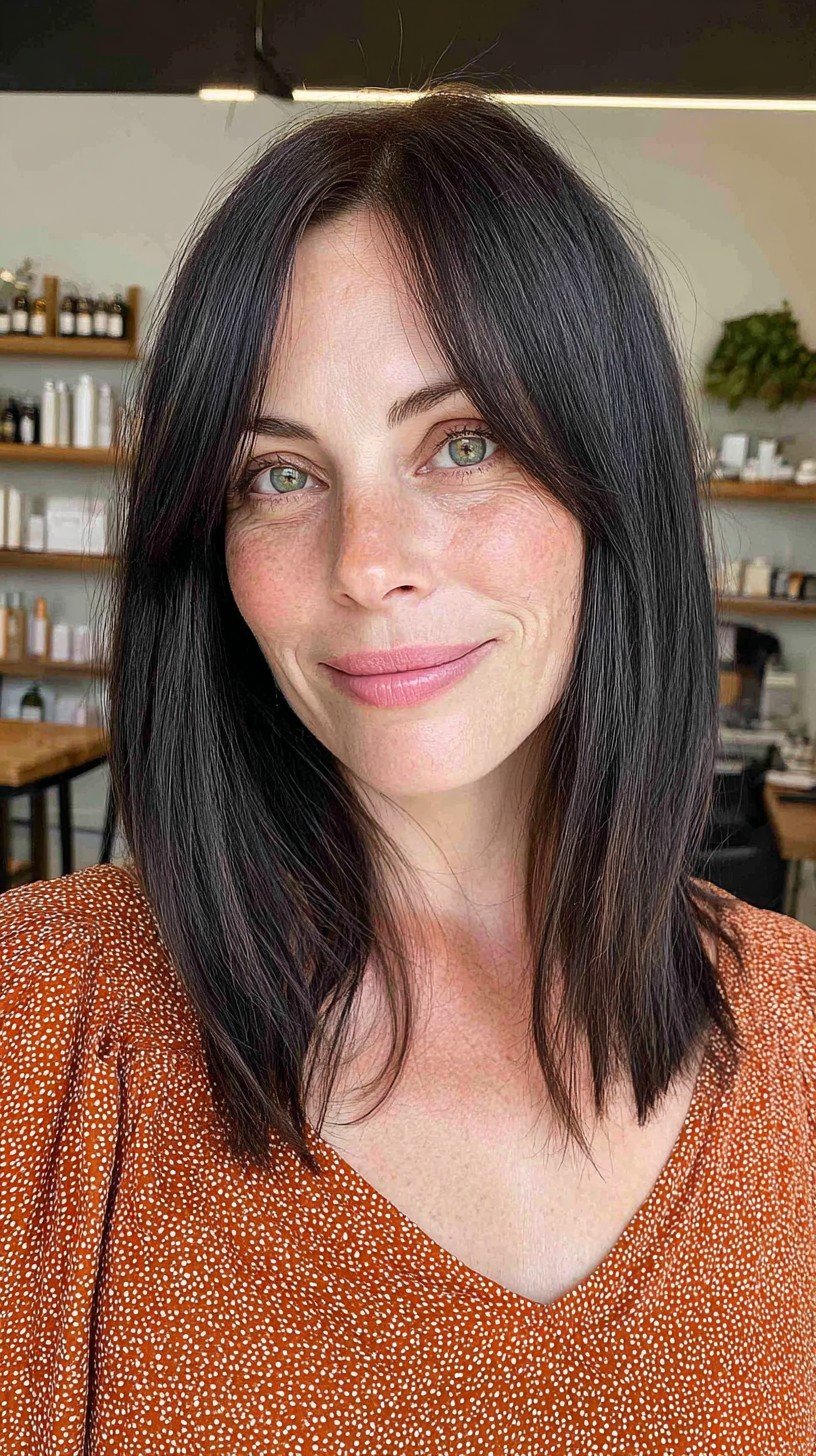 Sleek Mid-Length Cut with Subtle Curtain Bangs
