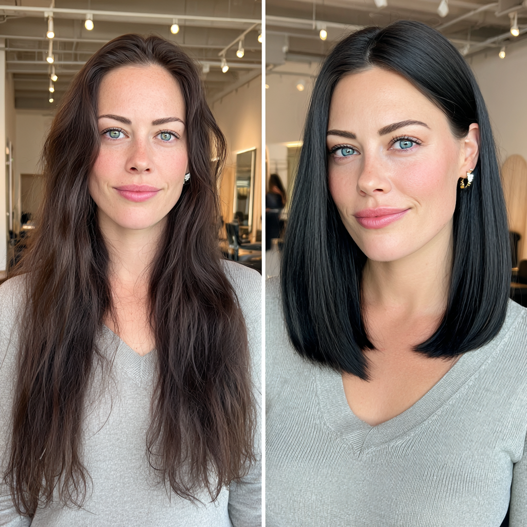 Sleek One-Length Black Lob with Subtle Shine