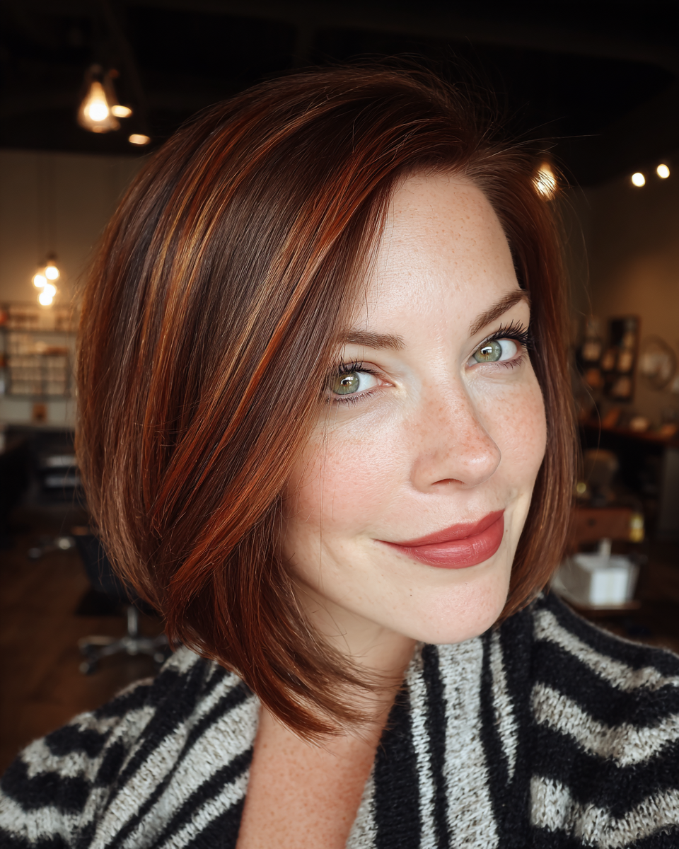 Stylish A-Line Bob with Subtle Copper Highlights