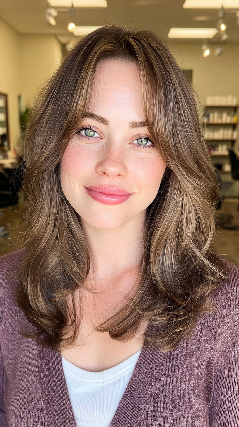 Subtle Sandy Brown Waves with Light Curtain Bangs