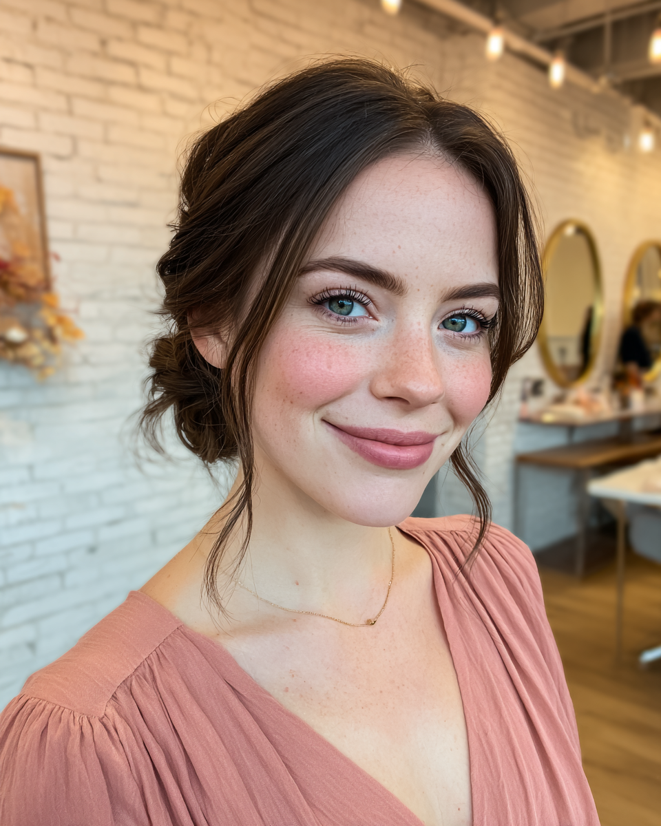 Textured Low Bun with Soft Face-Framing Strands
