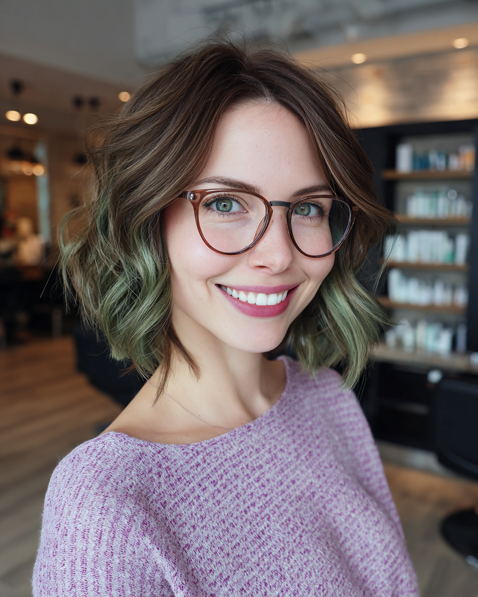 Trendy Textured Bob with Subtle Green Undertones