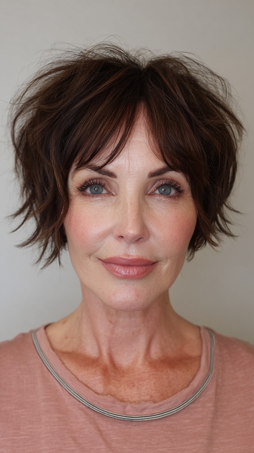 Voluminous Brunette Wolf Cut with Natural Waves