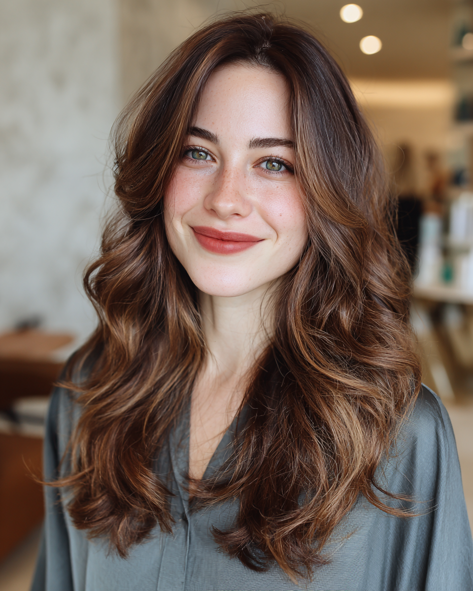 Voluminous Chocolate Brown Layers with Soft Waves