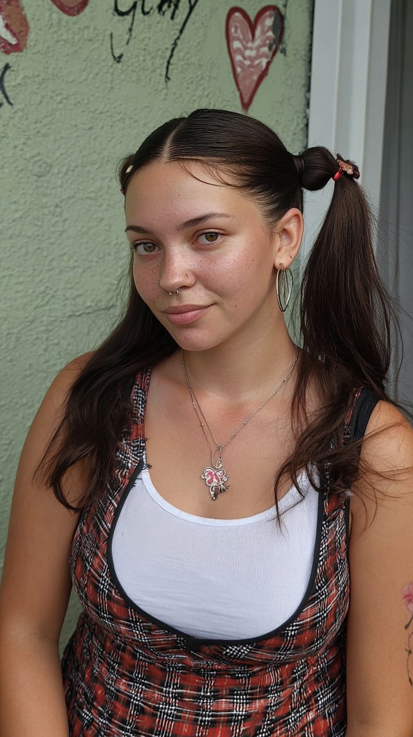 Youthful Half-Up Pigtails with Sleek Finish
