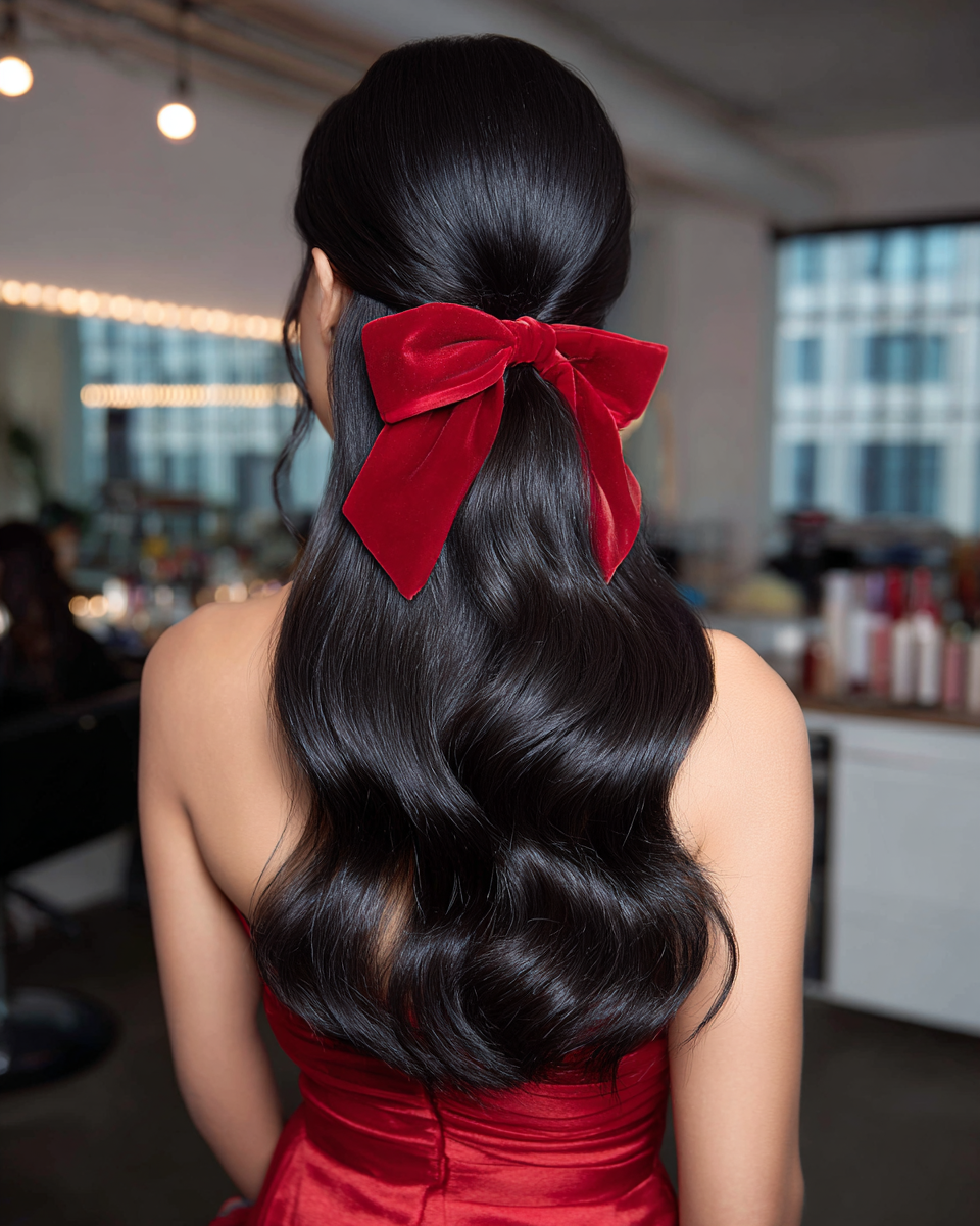 Classic Hollywood Waves with a Velvet Bow