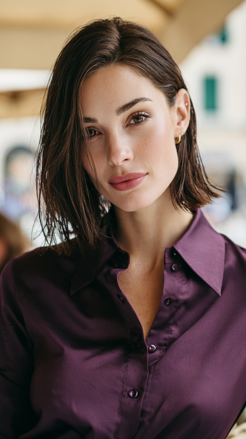 Elegant Tousled Shoulder-Length Brunette Look