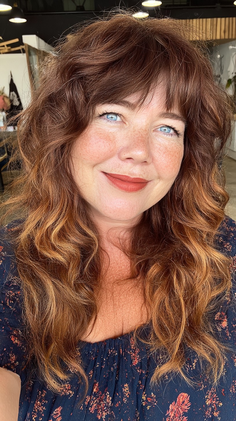 Glossy Chestnut Waves with Copper Highlights
