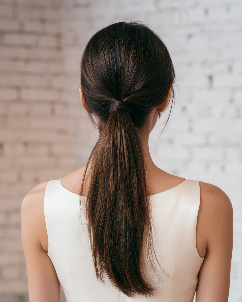 Sleek Low Twist Ponytail with Subtle Dimension