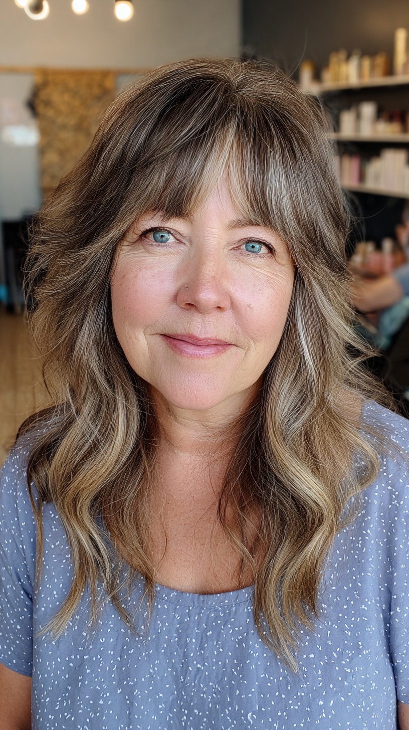 Soft Ash Blonde Waves with Wispy Bangs