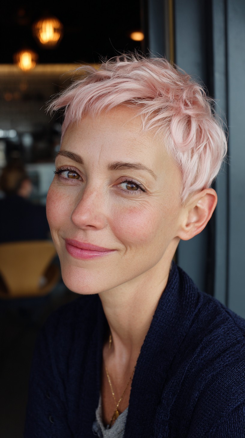 Soft Pastel Pink Tousled Pixie Cut