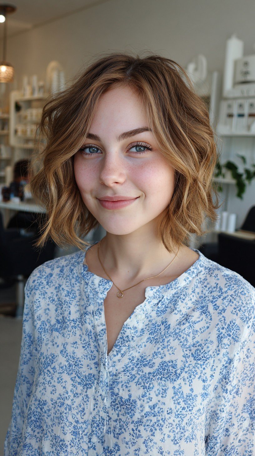 Textured Tousled Bob with Natural Highlights