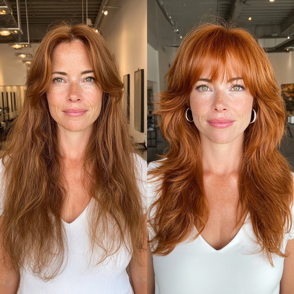 Vibrant Auburn Transformation with Voluminous Layers