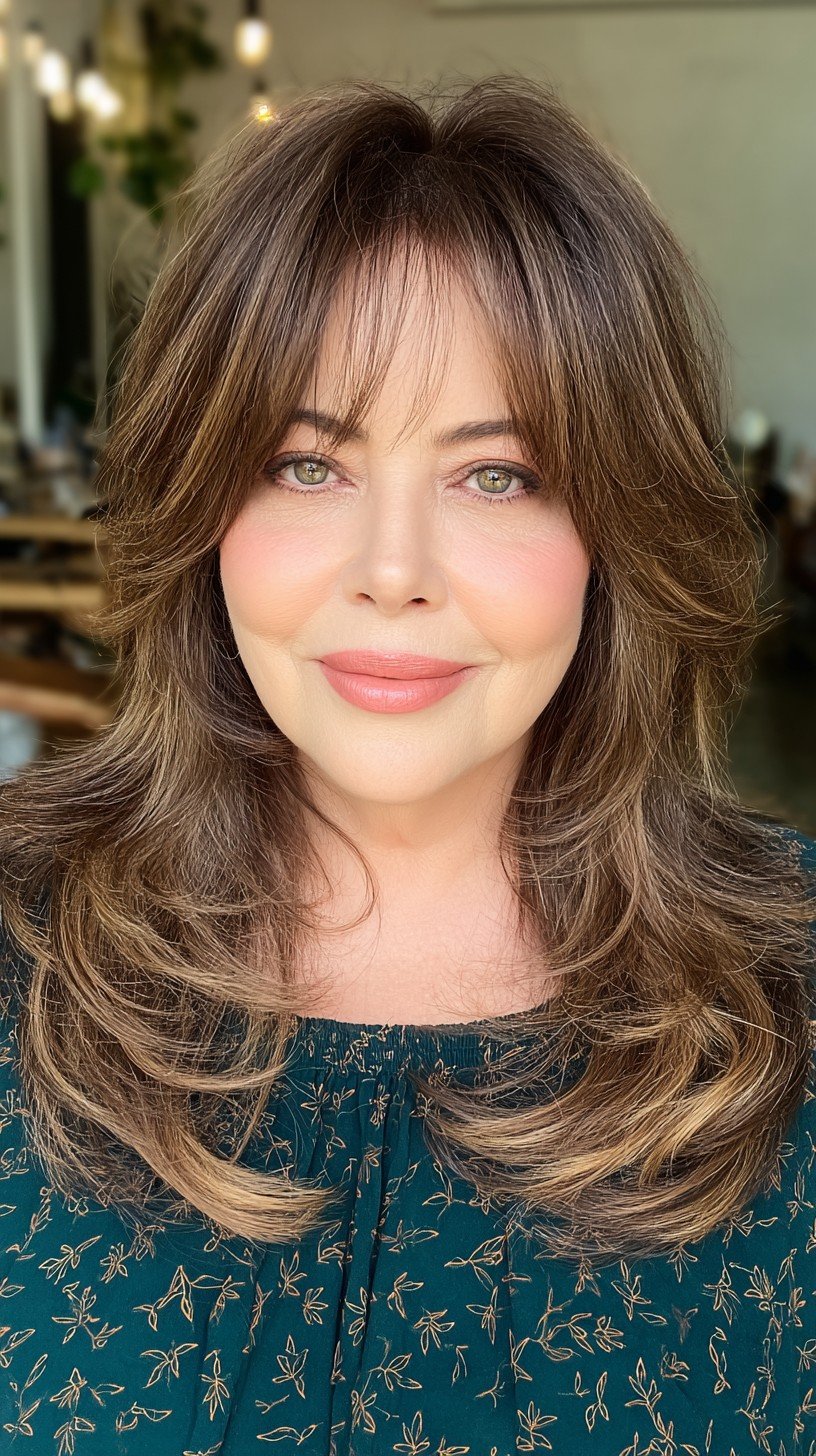 Warm Chestnut Tousled Layers for Round Face