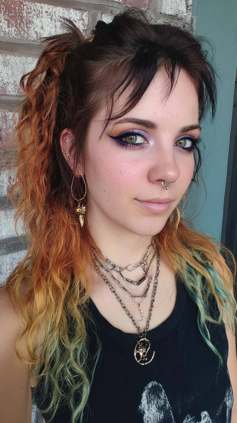 Asymmetrical Split Dye Grunge Half-Up