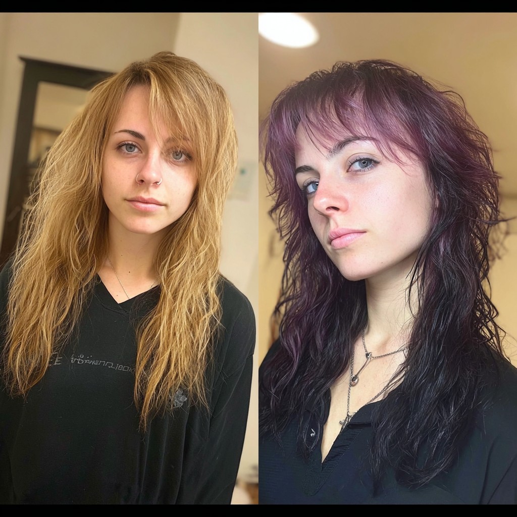 Blonde-to-Berry Smooth Transition with Tousled Waves