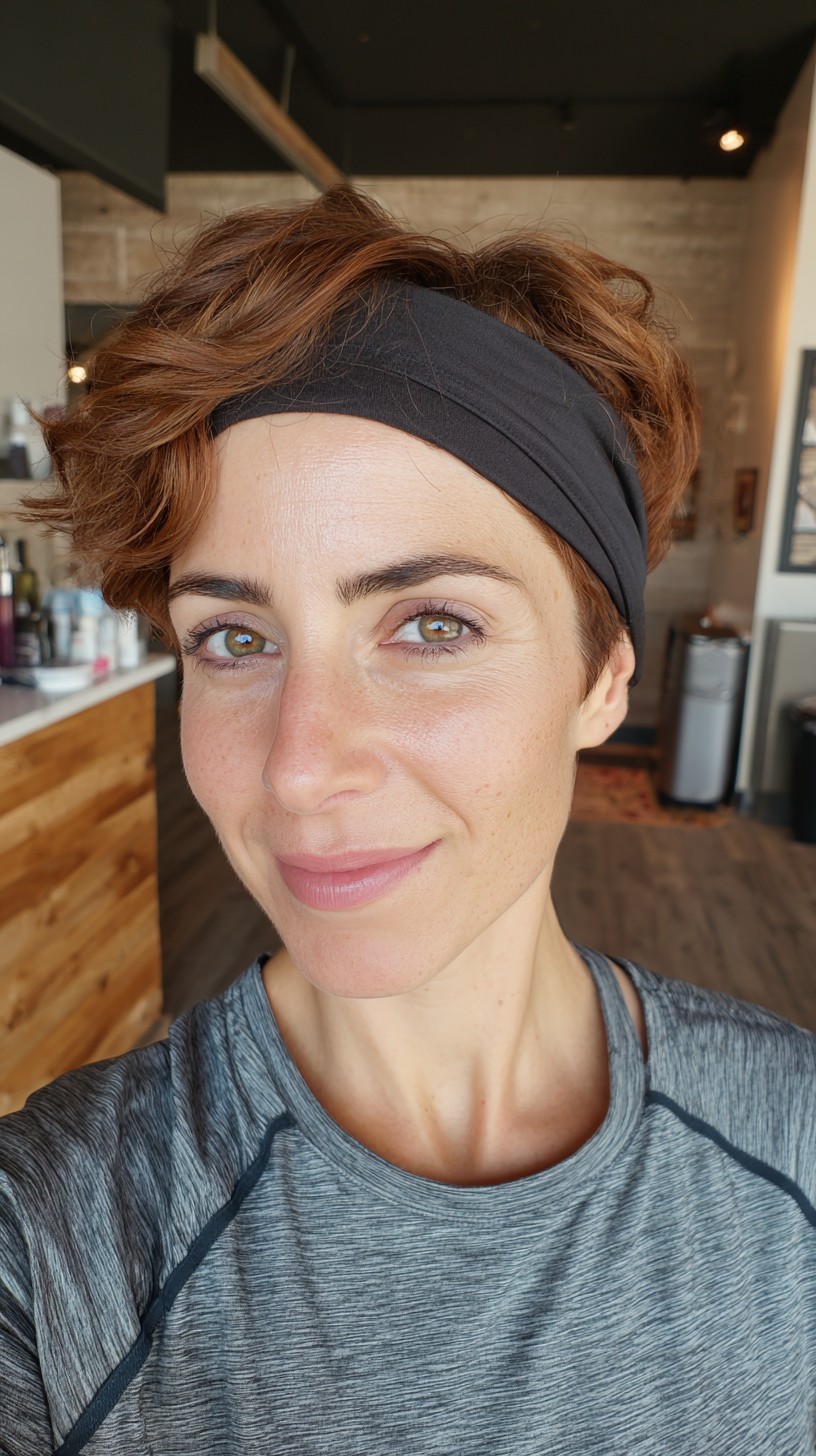 Casual Tousled Short Cut with Headband Accent