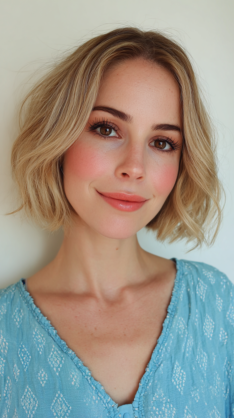 Chic Wavy Blonde Bob with Subtle Texture