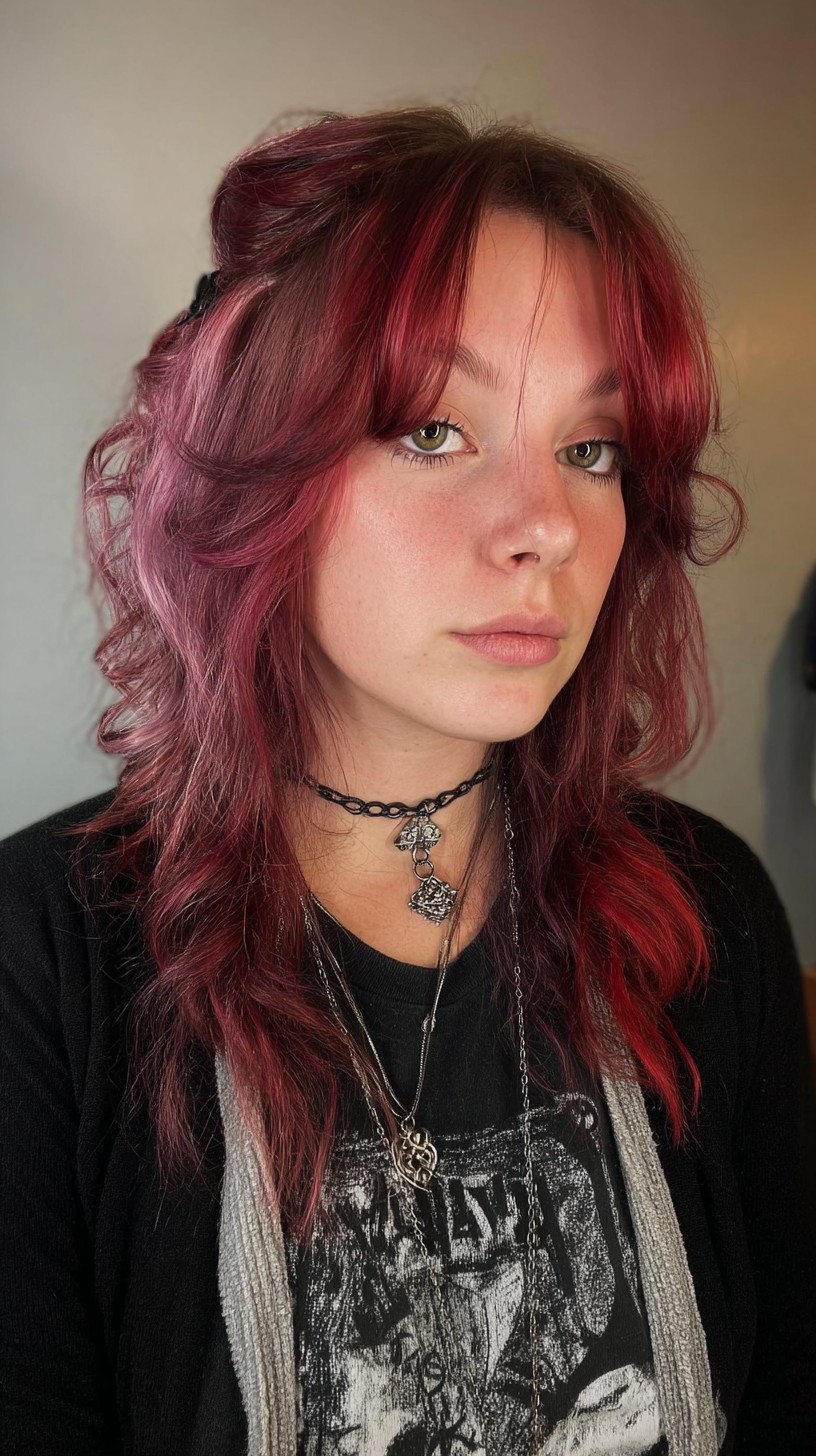 Deep Crimson Waves with Soft Pink Highlights