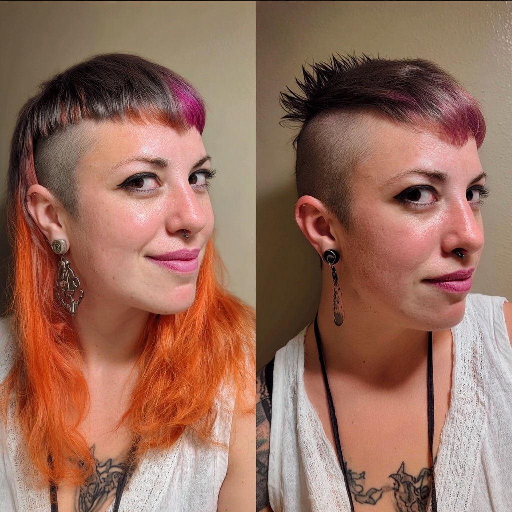 Fiery Orange and Magenta Split Buzz with Etched Design