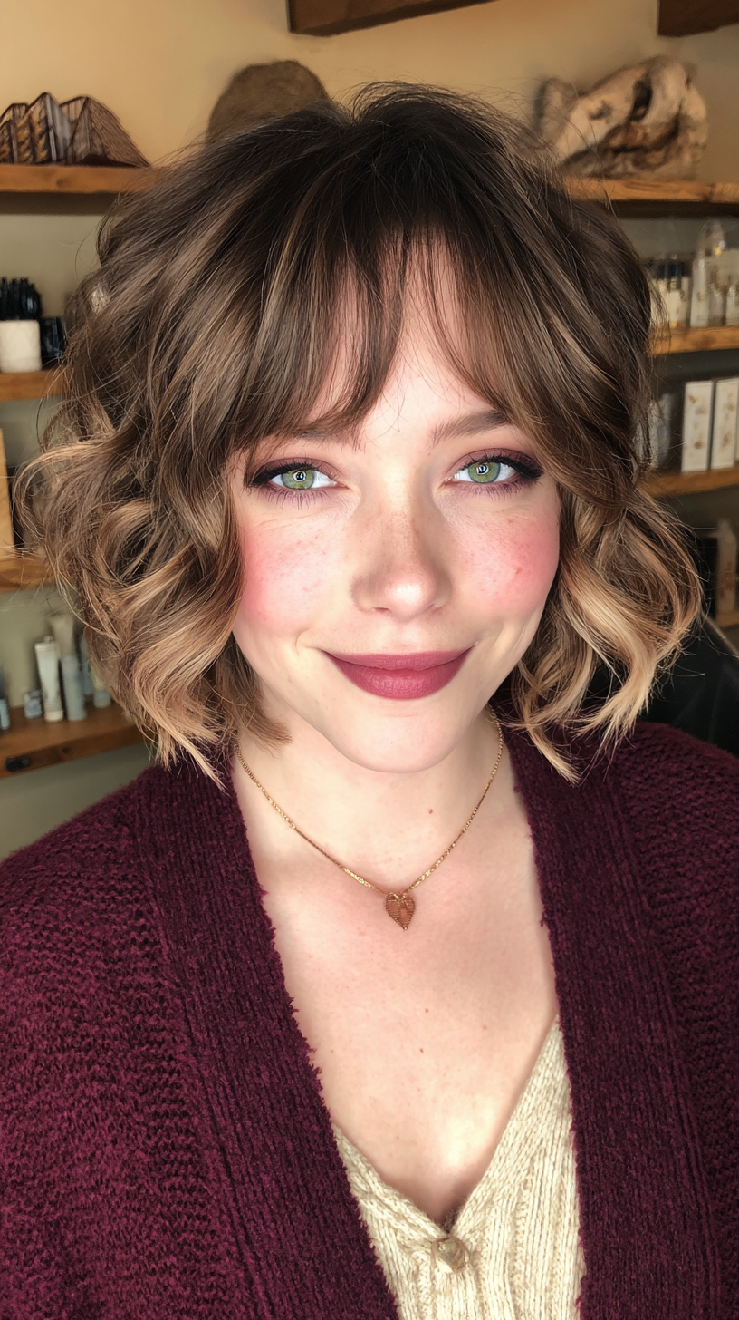 Flirty Curly Bob with Subtle Highlights