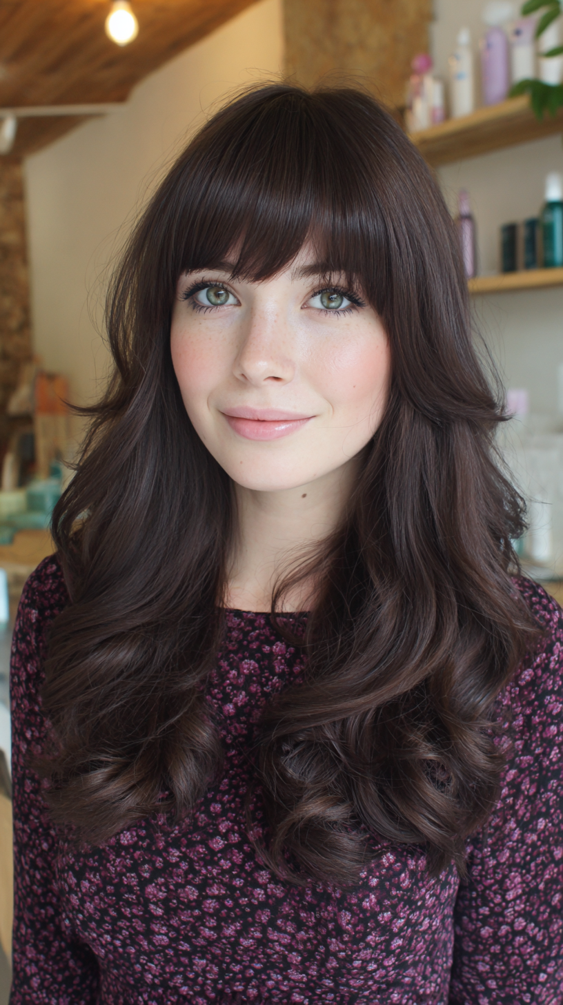Gorgeous Long Curls with Blunt Bangs