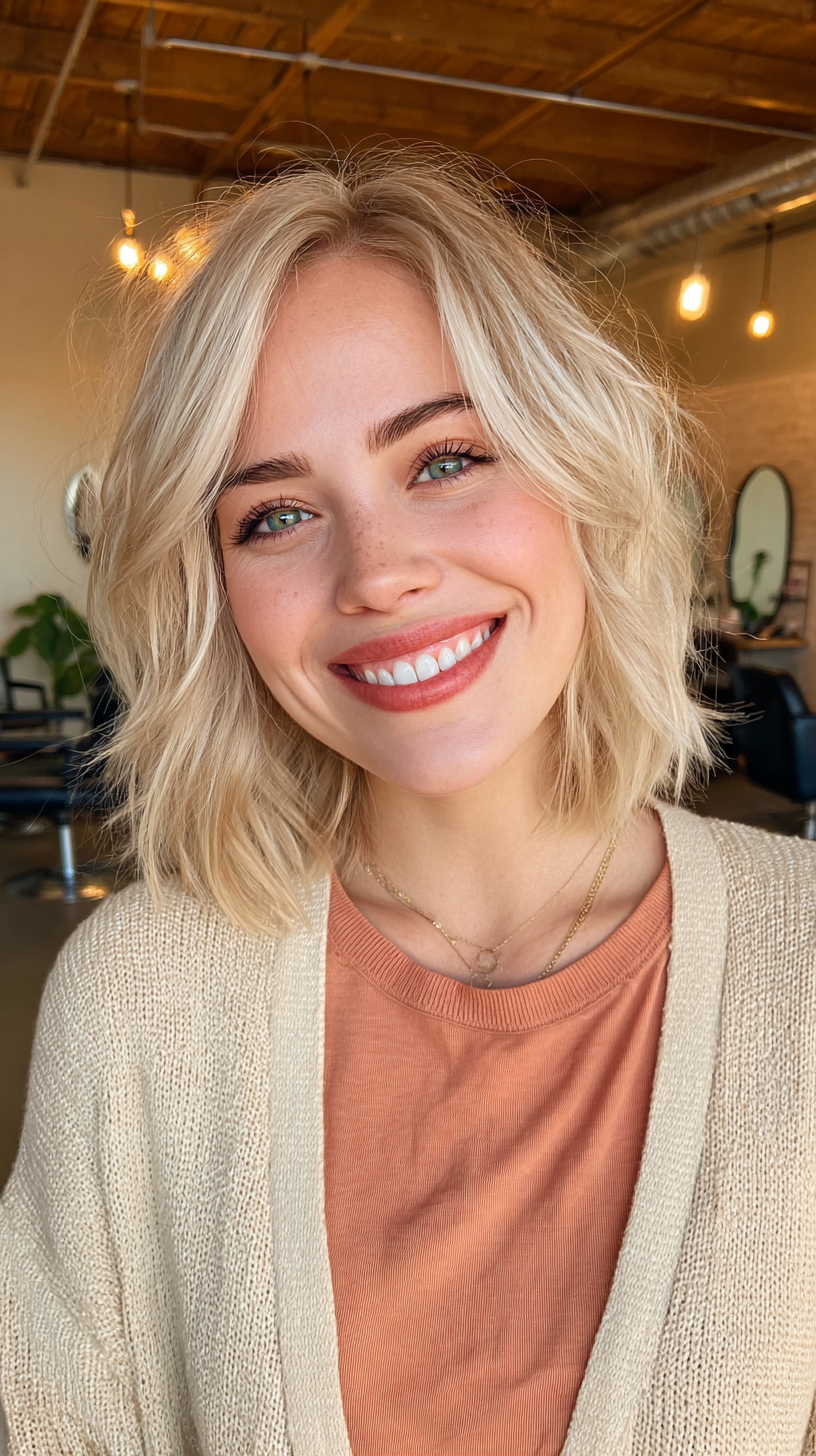 Modern Textured Blonde Bob with Lived-In Waves