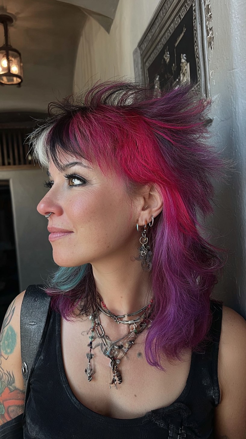 Pink and Purple Textured Asymmetrical Bob