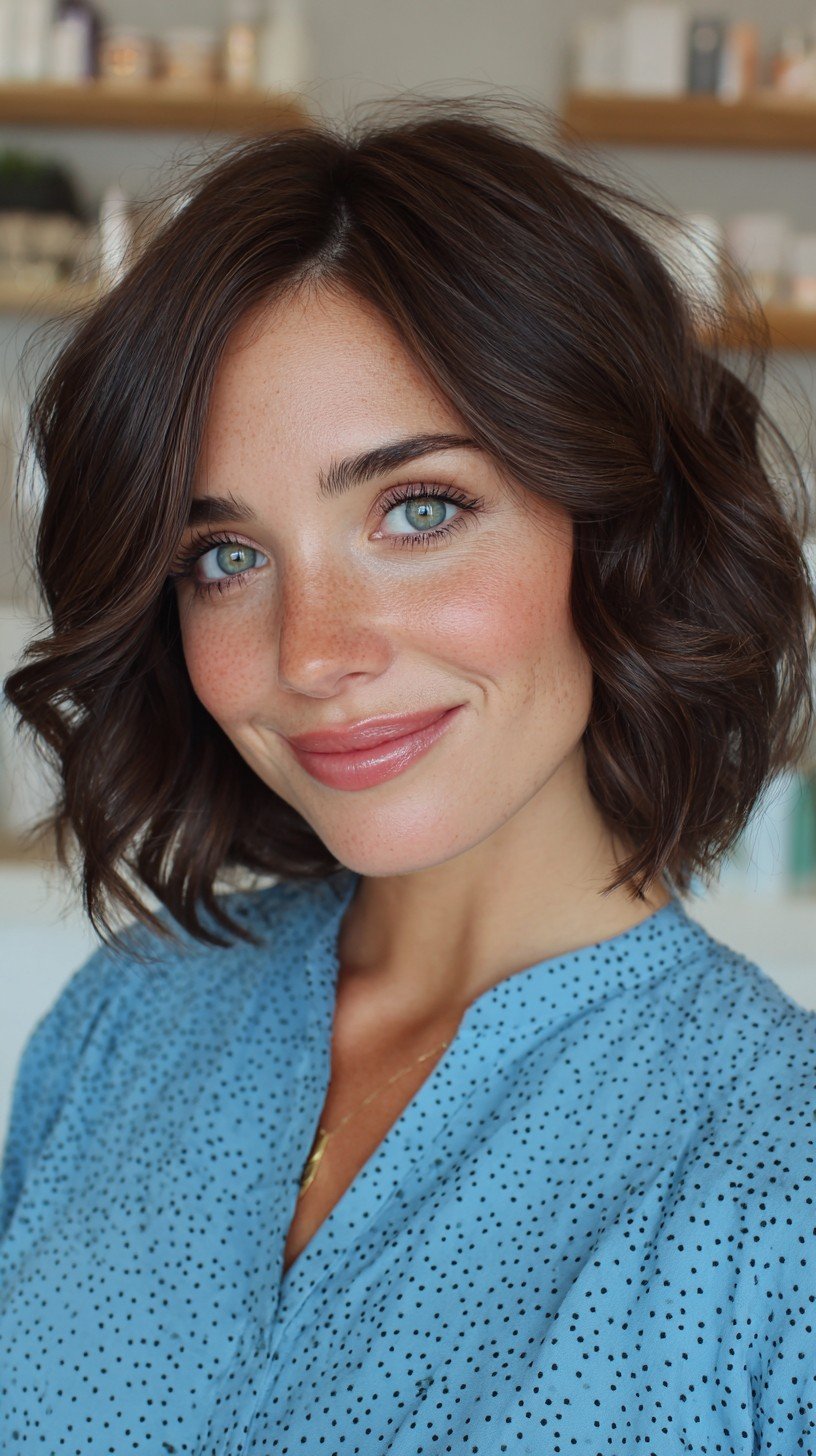 Rich Chocolate Wavy Bob with Natural Highlights