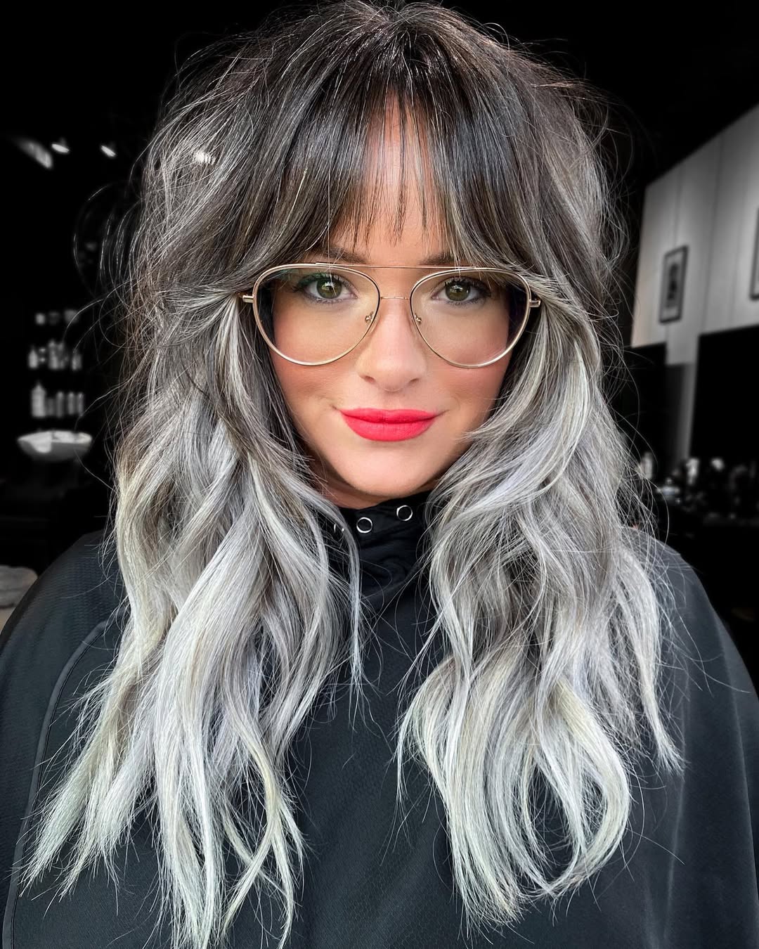Silvery Ash Blended Shag with Face-Framing Bangs