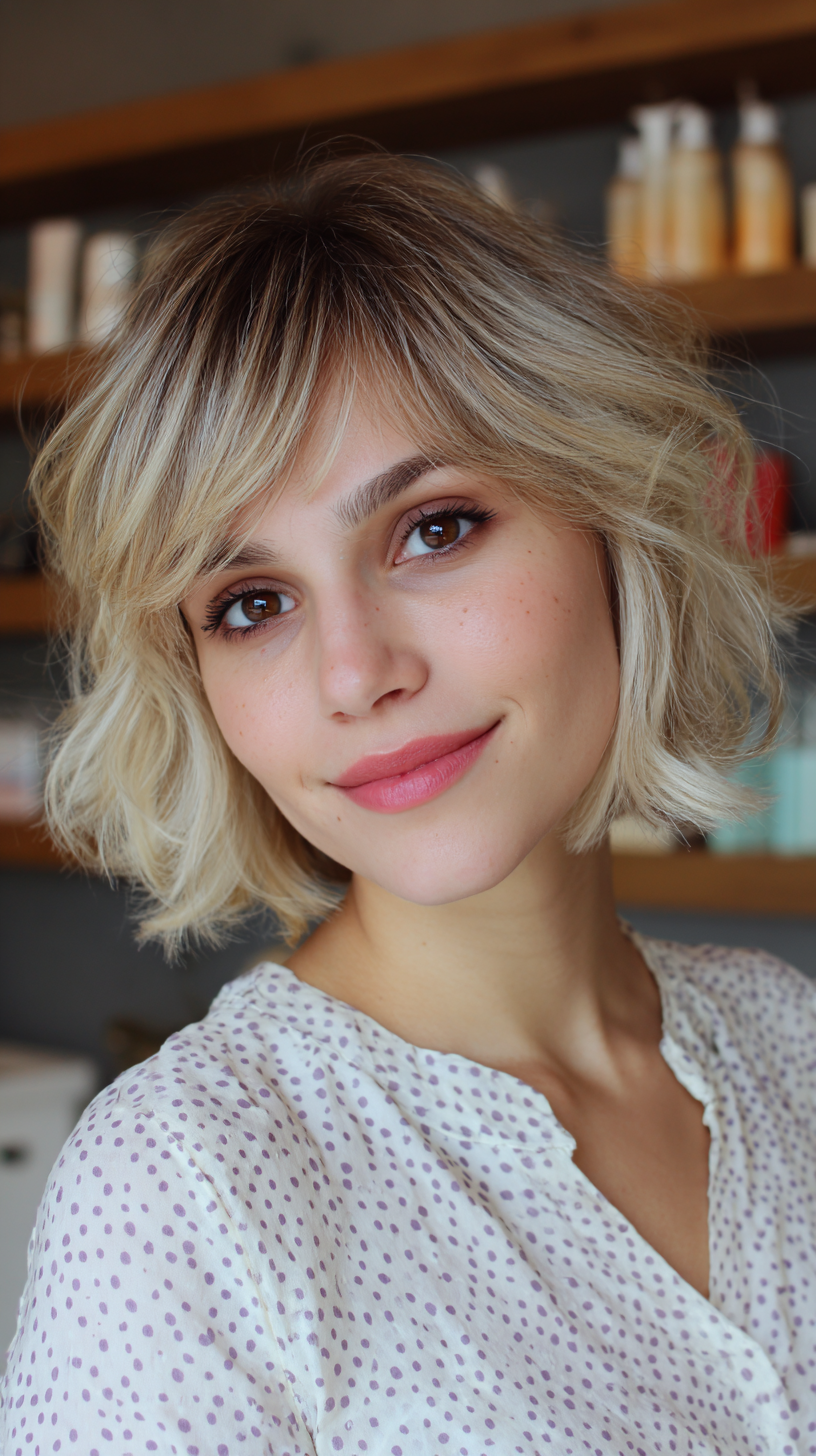 Soft Textured Blonde Bob with Playful Waves