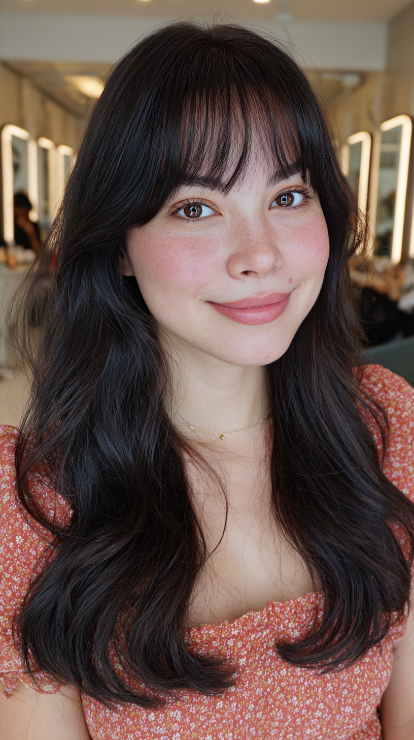 Softly Layered Long Hair with Baby Bangs