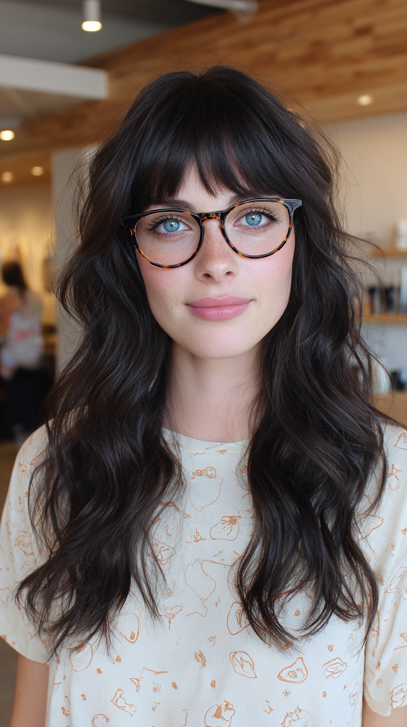 Softly Layered Long Waves with Curtain Bangs