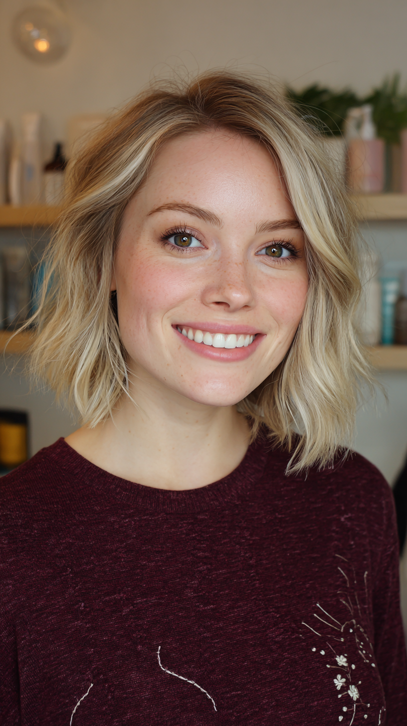 Textured Blonde Bob with Light Waves