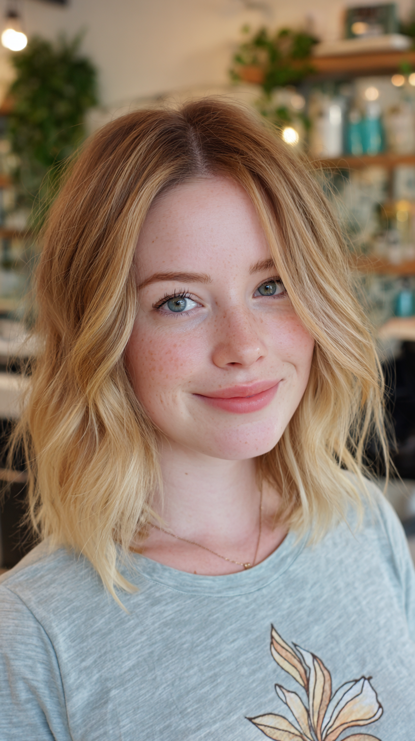 Textured Golden Blonde Bob with Soft Waves