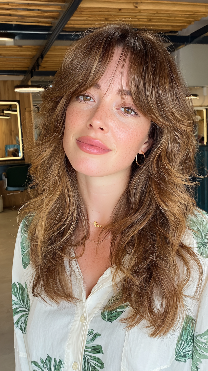 Textured Long Hair with Playful Curtain Bangs